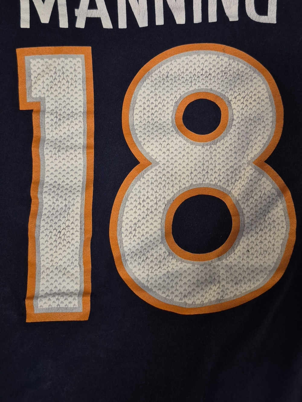 Denver Broncos #18 Manning Navy Blue Adult S Jersey Tee with Number 18
